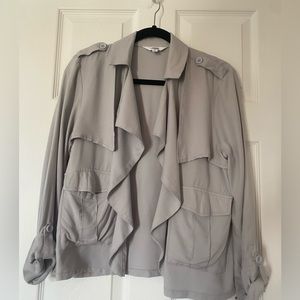 GREY SILVER OPEN DRAPED LIGHTWEIGHT JACKET
